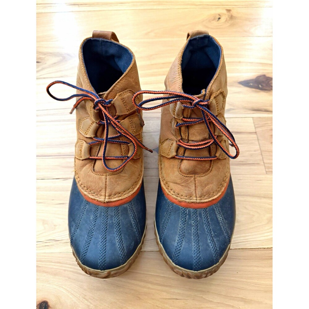 Sorel Women’s Brown/Blue Chukka Out N About Leather Duck Boots Lace-Up US 10